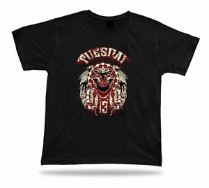 Tshirt Tee Shirt Birthday Gift Idea Tuesday 13 Lucky Number Bloody Skull Emblam - Picture 1 of 8
