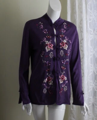 Diane Von Furstenberg Sz S Asian Silk Embroidered Art-Wear Floral Sweater 4 6 - Image 1 of 4