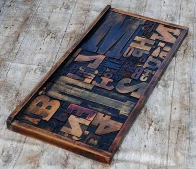 Unique Collage composition letterpress wood type characters drawer design style. - Image 1 of 4