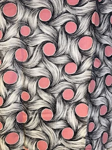 Vintage Stoff schwarz und weiß Wirbel mit großen rosa Kreisen 2 Yards x 36" - Bild 1 von 4