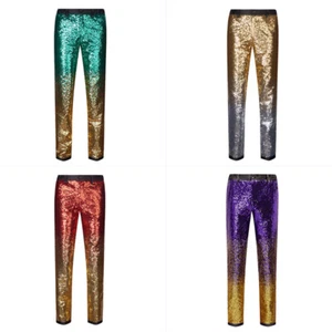 Pantaloni uomo lucidi glitter sfumati paillettes showman festa cocktail moda - Foto 1 di 19