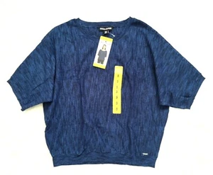 NEW DKNY Jeans Women's Marled Knit Dolman Half Sleeve Top Blue Size Small - Picture 1 of 7