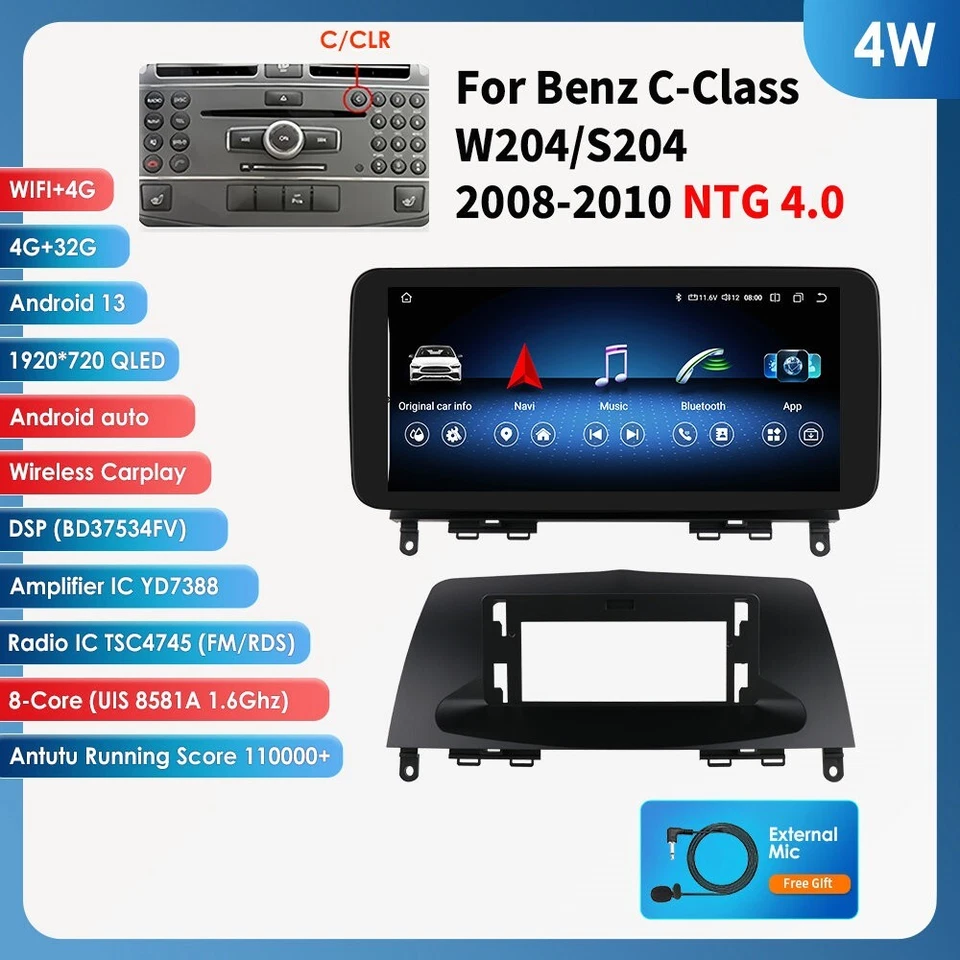 10.25" Android 13 Carplay 8-Kern Autoradio Für Mercedes Benz C Klasse W204 S204 - Bild 1 von 4
