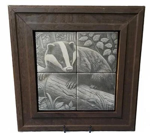 Dachs Lasergravur Fliesenkunst - 14" gerahmt Altholz - Handarbeit - Bild 1 von 4