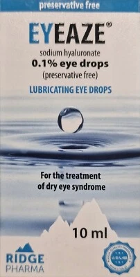 Eyeaze 0.1% Lubricating Dry Eye Drops 1 x 10ml Sodium hyaluronate 0.1% PF