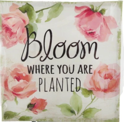 Stretched Canvas Wall Art - Bloom Where You Are Planted- Red Roses - 9" x 9" - Image 1 of 2