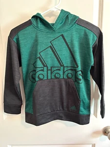 Adidas Long Sleeve Pull Over Hoodie Shirt Green Gray Black Boys Size 7 - NEW - Picture 1 of 6