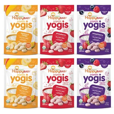 Gotas de yogur liofilizado orgánico Happy Baby Yogis bocadillo de 6 unidades para bebés Foto 1 de 4