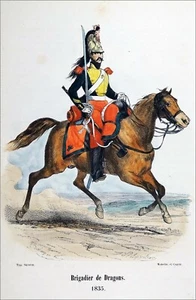 BRIGADIER de DRAGONS sous Louis-Philippe en 1835 - Gravure couleur du 19e siècle - Imagen 1 de 2