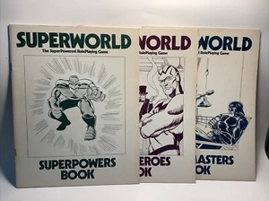 Superworld 2401-X Chaosium Super Hero RPG Steve Perrin Vintage Three Books - Picture 1 of 7