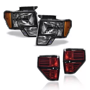 Black Headlights+Tail Lights Brake Lamps Fit For 2009-2014 Ford F150 Pickup - Picture 1 of 12