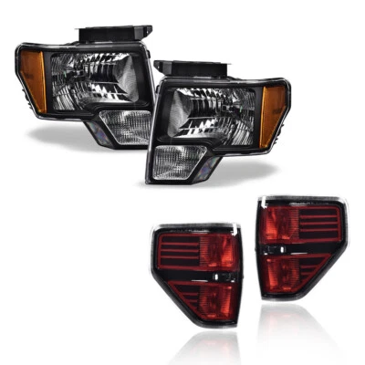 Faros negros + luces traseras lámparas de freno aptas para camioneta Ford F150 2009-2014 Foto 1 de 4