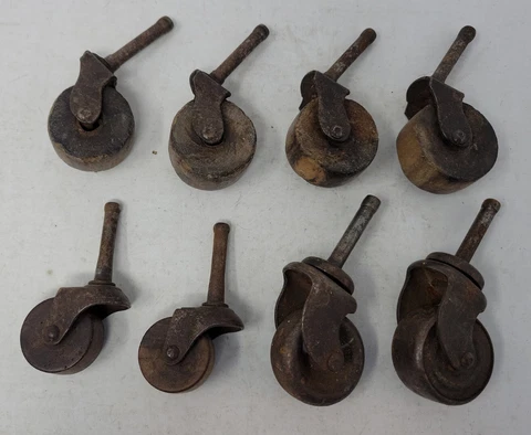 Lot of 8 Vintage Antique Rollers Wheels Casters for Furniture (6 Wooden) Cover