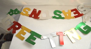 Vintage Riveted Cardboard "Seasons Greetings" Banner - Picture 1 of 1