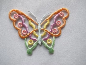 #3748 Pink Yellow Hollow Butterfly Embroidery Iron On Applique Patch - Picture 1 of 1