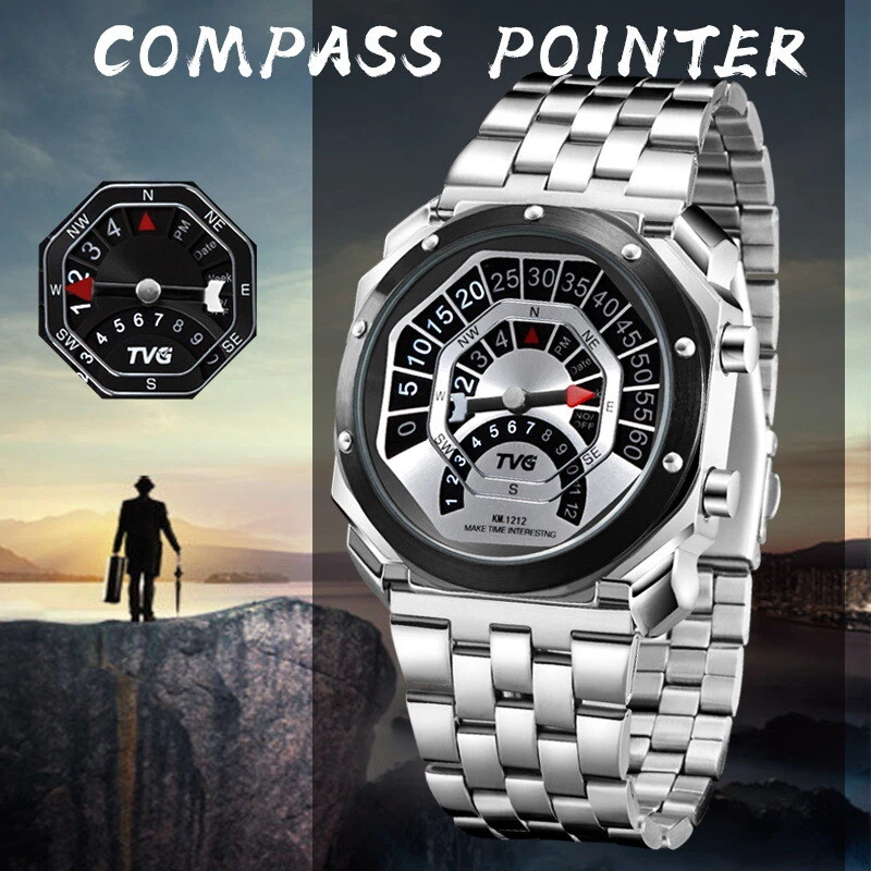 Reloj digital TVG brújula LED caja y correa de acero inoxidable - Imagen 1 de 1