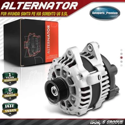 Alternador para Hyundai Santa Fe Kia Sorento V6 3.5L 150A 12V CW Polea de 6 ranuras Foto 1 de 4