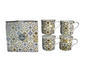 Black Azulejo Design Set of 4 mugs NEW Heritage Brand 300ml 10.5 oz ea - Bild 1 von 1