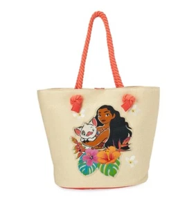 Disney Store Moana Tote Bag Polyurethane Straw Beige Color 11 x 16" Great Cond. - Picture 1 of 8