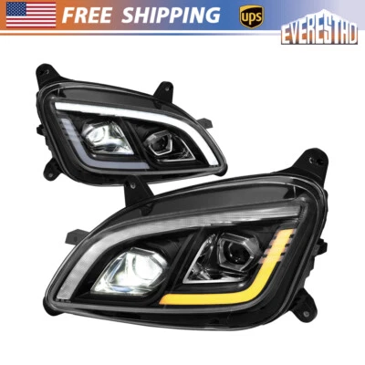 Fit For 2011-2021 LED Peterbilt 579 587 Dual Projector Headlight w/DRL Black - Imagem 1 de 4