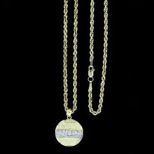 10K Yellow Gold Last Supper Jesus Charm Pendant With 2mm Rope Chain Necklace Set - Picture 1 of 16