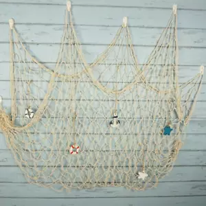 Rustic Nautical Decorative Fishing Net Wall Hangings Decor with Stars, Lifebuoy - Picture 1 of 6