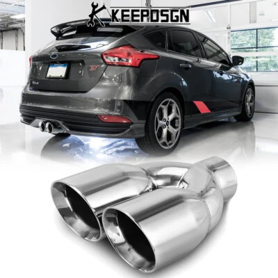 Punta de escape doble pulida de acero inoxidable de doble pared de 2,5" a 3,5" para Ford Focus ST Foto 1 de 4