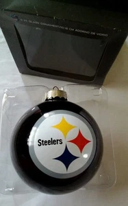 Pittsburgh Steelers logotipo con licencia de la NFL caja de 4 pulgadas adorno de vidrio dañado NUEVO - Imagen 1 de 5