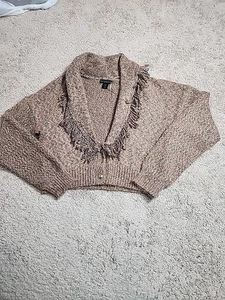 House of Harlow 1960 brauner Strick Fransen Schal Cardigan Pullover - Größe XL - Bild 1 von 8