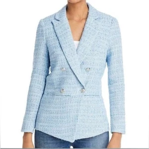 Aqua Light Blue Blazer Jacket Women's XS Tweed Peak Lapel Double Breasted NWT - Picture 1 of 5