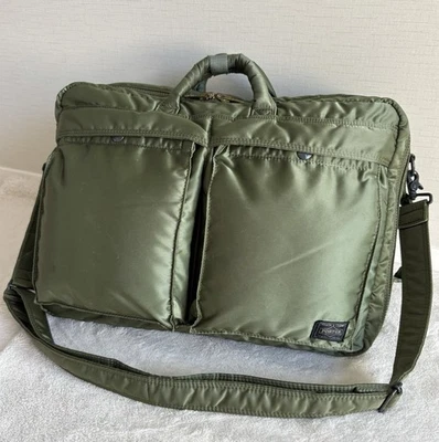 Maletín/mochila de 3 vías Yoshida Porter Tanker 2 capas verde salvia usado Japón Foto 1 de 4