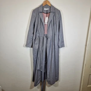 The Fold London Trench Coat Womens Small Blue White Belted Long Jacket - Picture 1 of 12
