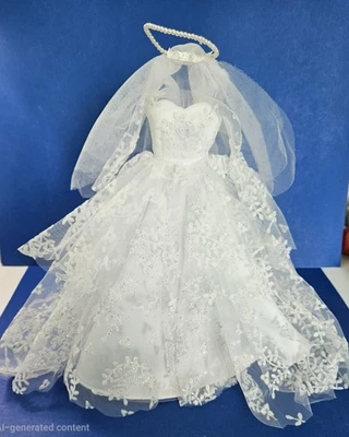 ¡JUEGO DE BODA VINTAGE DE BARBIE #972 VESTIDO Y VELO con etiqueta R! Reproducción REPRO Foto 1 de 4