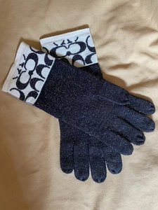 Coach Fabric Gloves Black And Ivory With Sparkle - Picture 1 of 4