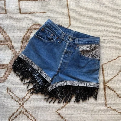 Reworked Vintage Levi’s Leatherock Festival Denim Shorts 25 - Image 1 of 4