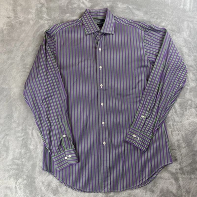 Polo Ralph Lauren Regent Vestido de Vestir a Rayas Personalizado para Hombres 15.5 M Morado y Verde Foto 1 de 4