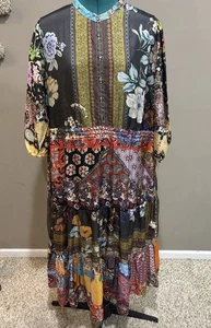 Johnny Was Tibby Patchwork Blumen Maxikleid 100% Seide Größe L - Slip fehlt - Bild 1 von 11