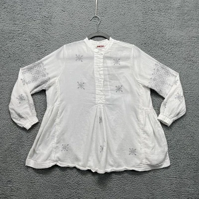Camisa Blusa Top Johnny Was Mujer Pequeña Blanca Bordada Boho Campesina Túnica Foto 1 de 4