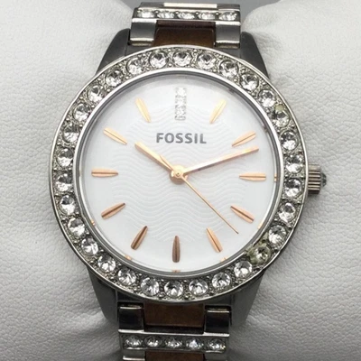 Fossil Jesse Watch Womens 34mm Silver Rose Gold Tone Crystal New Battery 6" - image 1 of 4