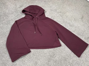 Athleta Sweatshirt Womens Small Maroon Crop Boxy Hood Bell Sleeve Cozy Casual - Picture 1 of 8