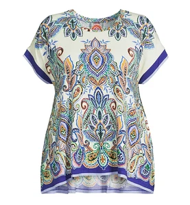 $138 JOHNNY WAS Plus SZ 1X JANIE FAVORITE PAISLEY CREW NECK DRAPED TEE RUTA NWT - Picture 1 of 7