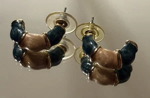 Grün & Creme Emaille & Goldfarbene mittelgroße Creolen Ohrstecker - Bild 1 von 8