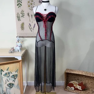 Vintage Fredericks of Hollywood Jacalyn Bennett Black Mesh Maxi Lingerie Sexy M - Picture 1 of 5