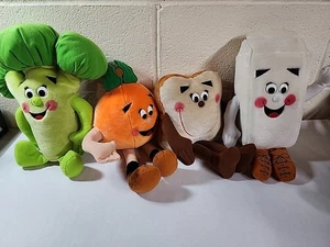 4 Lebensmittel Groupie Plüsch Milch, Brokkoli, Orange, Brot Stofftier Bildung Spielzeug Gesundheit - Bild 1 von 13