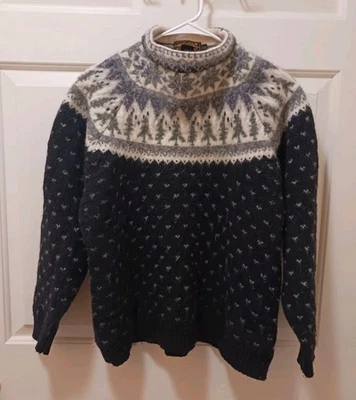 复古 80 年代 90 年代 Eddie Bauer 厚羊毛 Fair Isle 北欧毛衣 滑雪 圣诞树 — 第 1/4 张图片