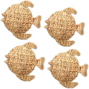 4 Pcs Wicker Fish Wall Decor 12.6 Inch Coastal Fish Hanging Sea Decors Handma... - Picture 1 of 6