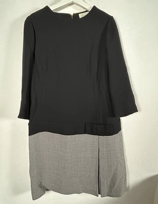 Vestido recto Kate Spade pata de gallo Caravelle talla 14 mezcla de lana negro blanco Foto 1 de 4