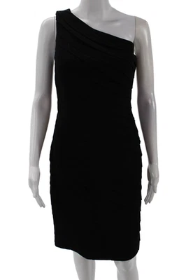 Vestido negro Carmen Marc Valvo para mujer con cremallera lateral de un hombro en capas talla 4 Foto 1 de 4