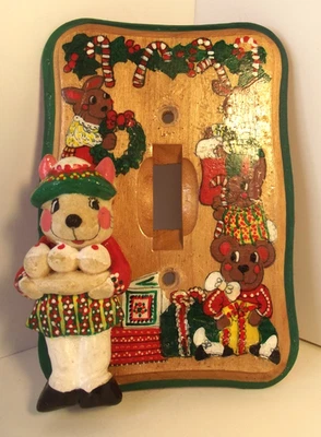 Cubierta de placa de interruptor de Navidad vintage palanca única masa de pan de madera pintada a mano Foto 1 de 4