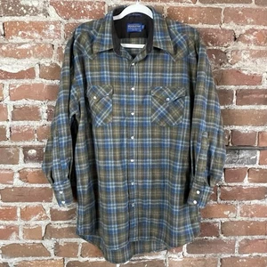 Pendleton Hemd Herren XL lang blau grün Perlen Druckknopf hochwertig Western Wear LESEN - Bild 1 von 22